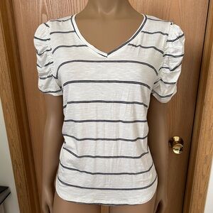 White and black/dark blue stripe shirt
